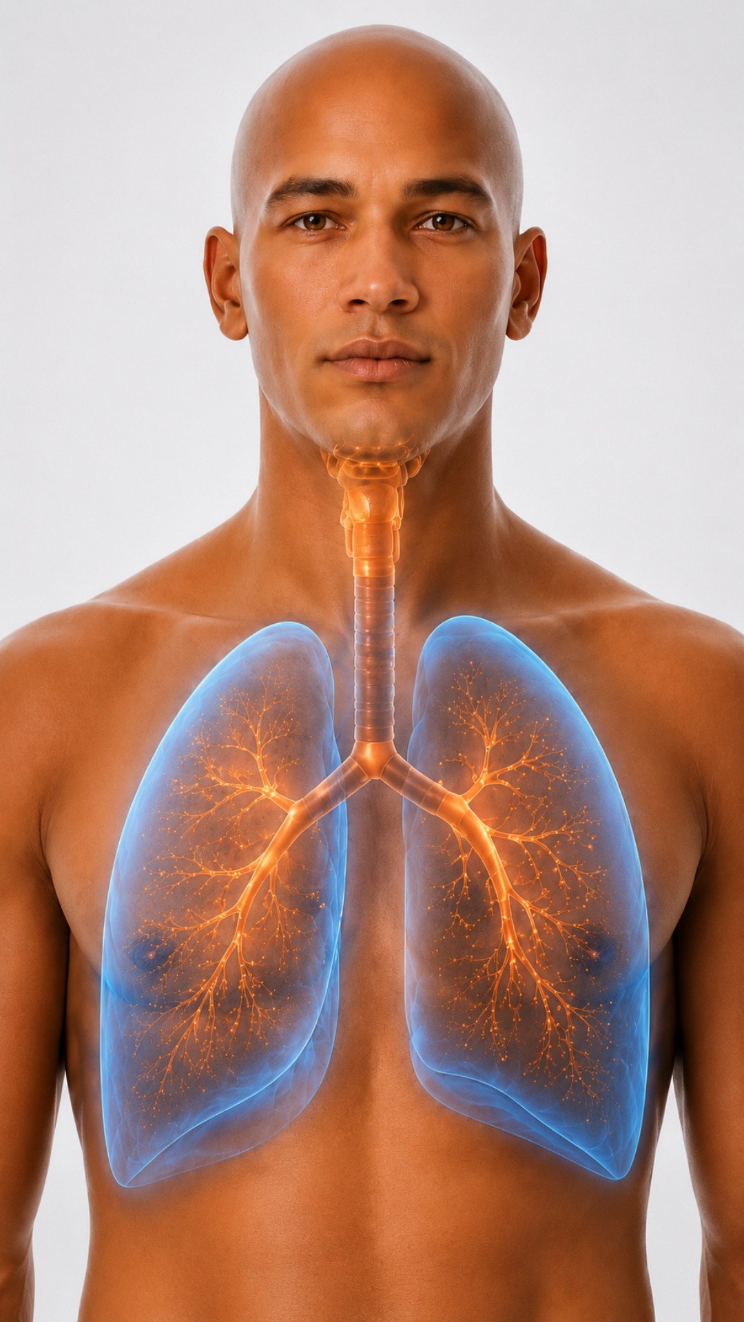 Respiratory anatomy showing the lungs, airways, and trachea
